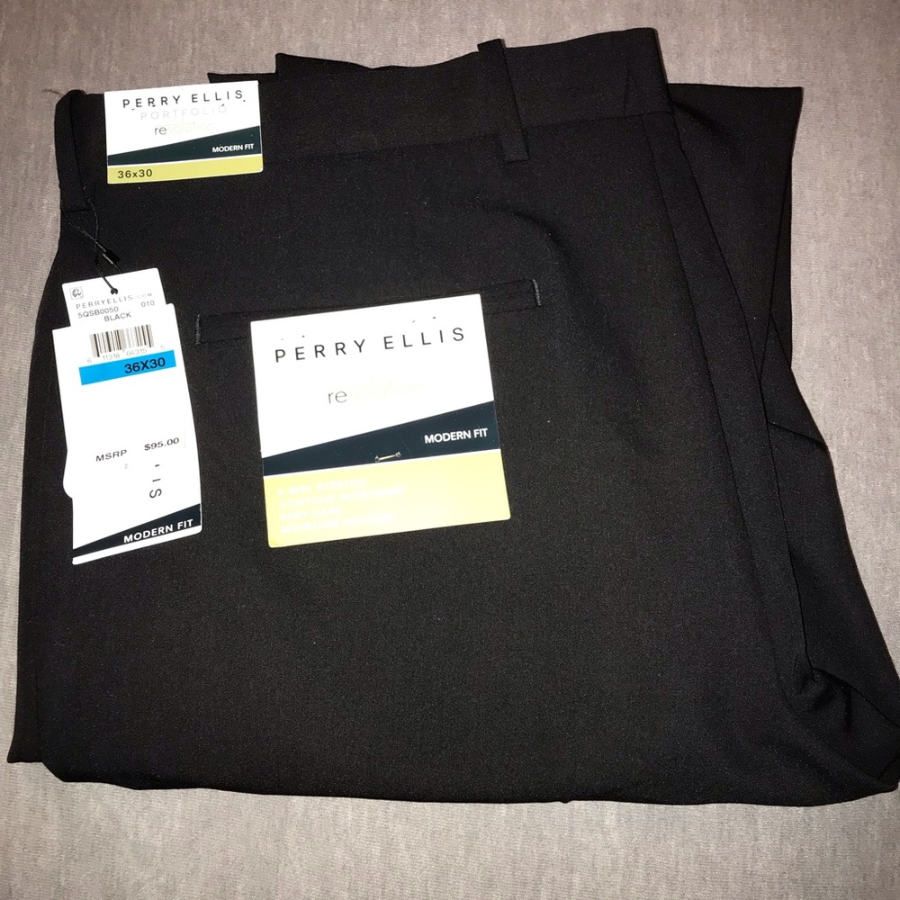 Perry Ellis Black Modern Fit Pants 36x30 NWT